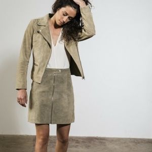 JUST FEMALE SUEDE LEATHER MOTORCYCLE JACKEN GREEN